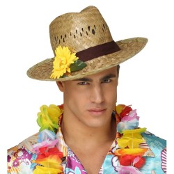 CHAPEAU DE FERMIER EN PAILLE NATURELLE AVEC FLEUR TOURNESOL JAUNE