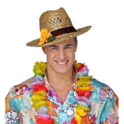 CHAPEAU DE FERMIER EN PAILLE NATURELLE AVEC FLEUR TOURNESOL JAUNE