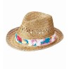 CHAPEAU DE PAILLE NATURELLE RUBAN TISSU IMPRIME HAWAI BEACH BOYS