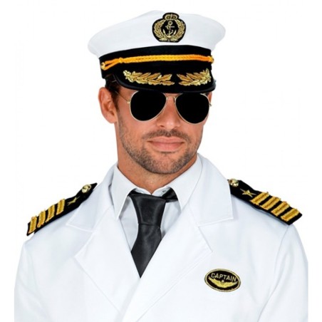 SET MARIN CAPITAINE DE BATEAU BLANC CASQUETTE - LUNETTES - EPAULETTES