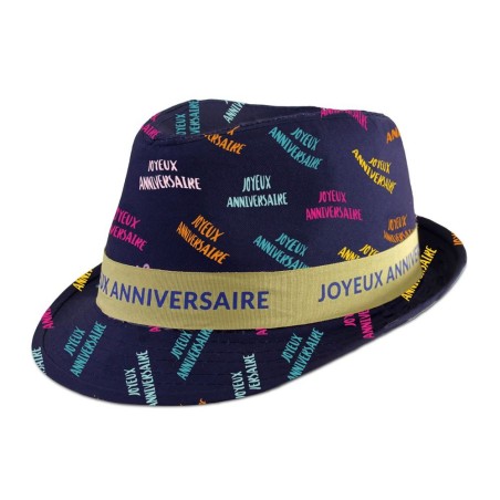 CHAPEAU BORSALINO MULTICOLORE JOYEUX ANNIVERSAIRE FOND BLEU