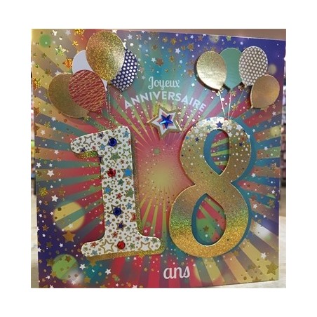 CARTE DOUBLE ANNIVERSAIRE 18 ANS COLL'AGE 18 X 18 CM