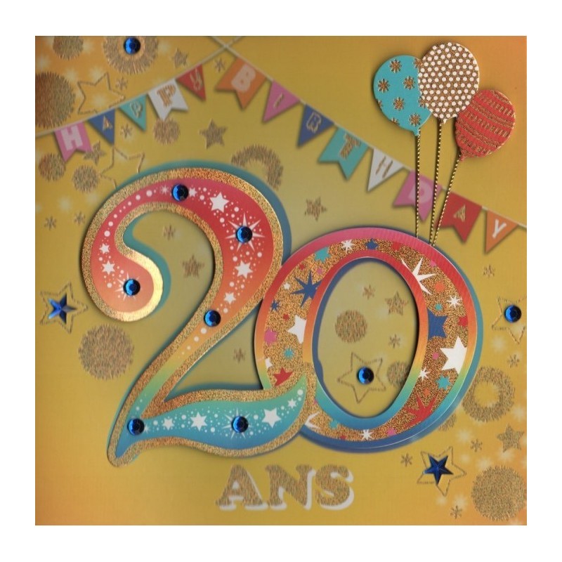 CARTE DOUBLE ANNIVERSAIRE 20 ANS COLL'AGE 18 X 18 CM CARTE DOUBLE ANNIVERSAIRE 20 ANS COLL'AGE 18 X 18 CM