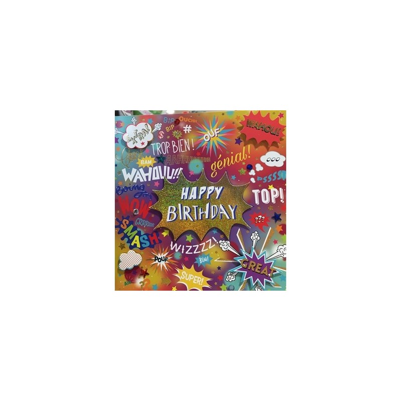 CARTE DOUBLE JOYEUX ANNIVERSAIRE  COLL'AGE 18 X 18 CM CARTE DOUBLE JOYEUX ANNIVERSAIRE  COLL'AGE 18 X 18 CM