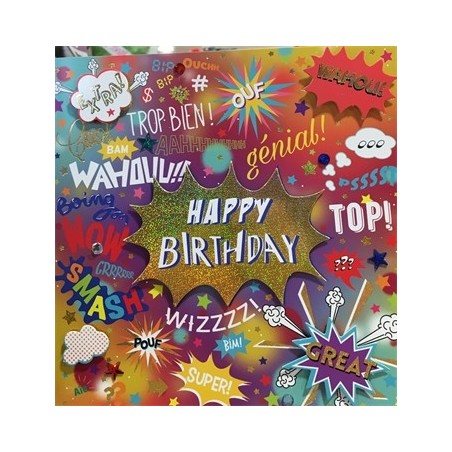 CARTE DOUBLE JOYEUX ANNIVERSAIRE  COLL'AGE 18 X 18 CM