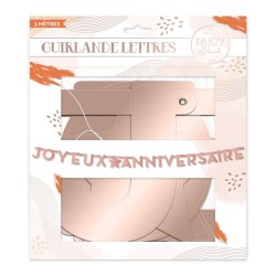 GUIRLANDE JOYEUX ANNIVERSAIRE LETTRES ROSE GOLD 3 METRES PARTY BLUSH