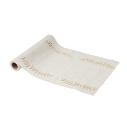 CHEMIN DE TABLE RAMEAUX OLIVIER EFFET LIN ET OR 28 CM X 5 M
