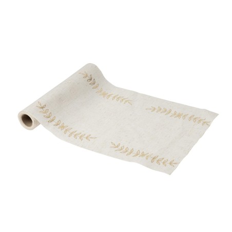 CHEMIN DE TABLE RAMEAUX OLIVIER EFFET LIN ET OR 28 CM X 5 M 