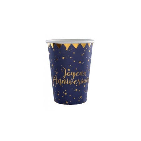 10 GOBELETS BLEU NUIT JOYEUX ANNIVERSAIRE  OR
