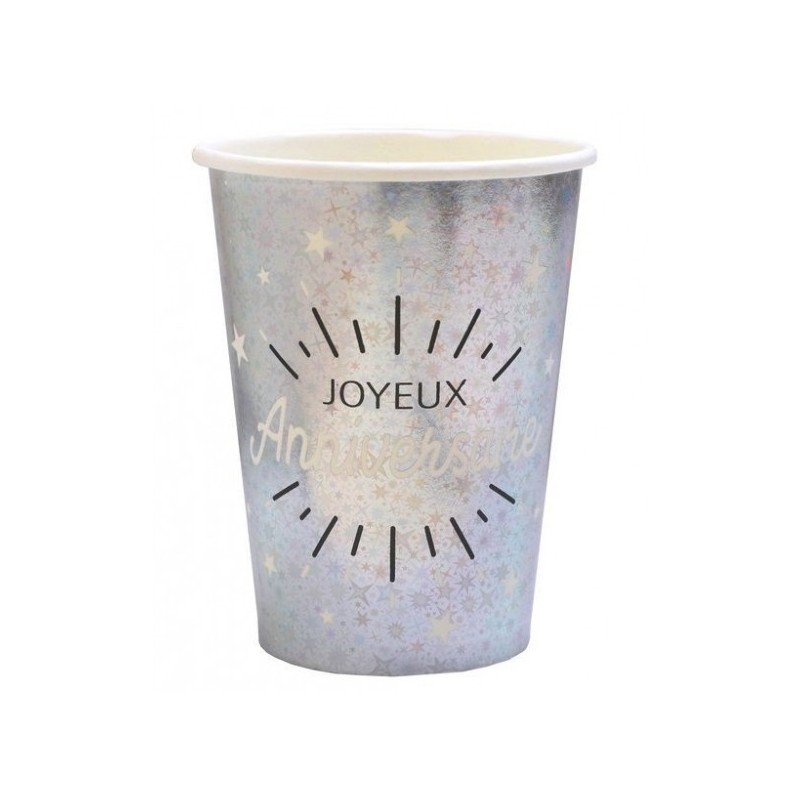 10 GOBELETS ARGENT JOYEUX ANNIVERSAIRE  BLANC ET NOIR 10 GOBELETS ARGENT JOYEUX ANNIVERSAIRE  BLANC ET NOIR