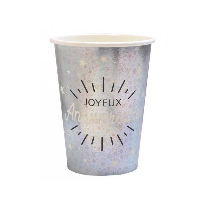 10 GOBELETS ARGENT JOYEUX ANNIVERSAIRE BLANC ET NOIR