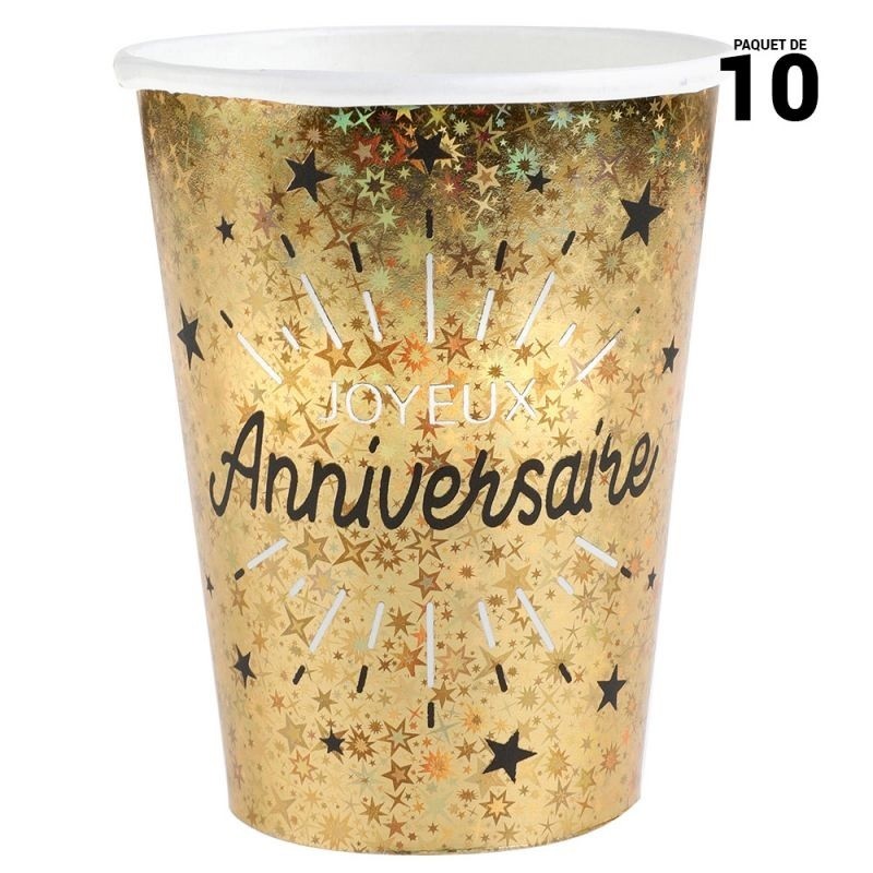 10 GOBELETS OR JOYEUX ANNIVERSAIRE  NOIR 10 GOBELETS OR JOYEUX ANNIVERSAIRE  NOIR