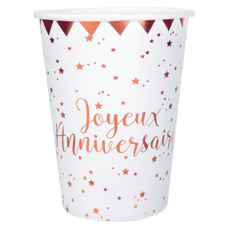 10 GOBELETS JOYEUX ANNIVERSAIRE ROSE GOLD  10 GOBELETS JOYEUX ANNIVERSAIRE ROSE GOLD