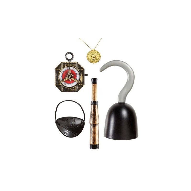 KIT ACCESSOIRES DE PIRATE CROCHET BOUSSOLE LONGUE VUE CACHE OEIL ET MEDAILLON KIT ACCESSOIRES DE PIRATE CROCHET BOUSSOLE LONGUE VUE CACHE OEIL ET MEDAILLON