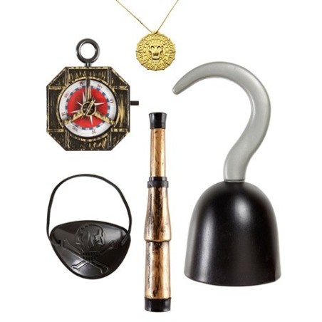 KIT ACCESSOIRES DE PIRATE CROCHET BOUSSOLE LONGUE VUE CACHE OEIL ET MEDAILLON