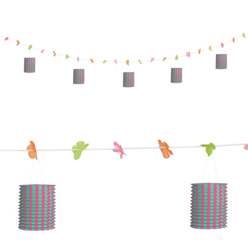 GUIRLANDE LANTERNE BLEU ET JAUNE AVEC DES FLEURS  GUIRLANDE LANTERNE BLEU ET JAUNE AVEC DES FLEURS