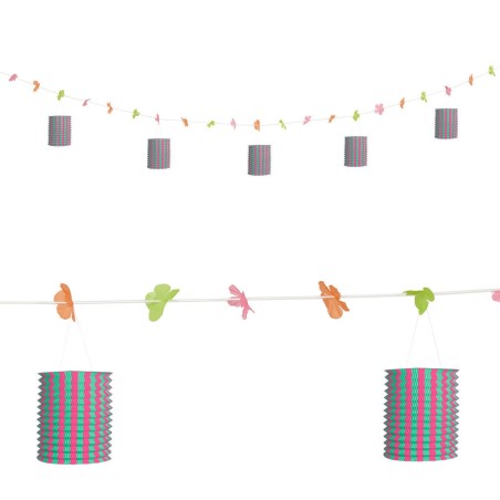 GUIRLANDE LANTERNE BLEU ET JAUNE AVEC DES FLEURS 