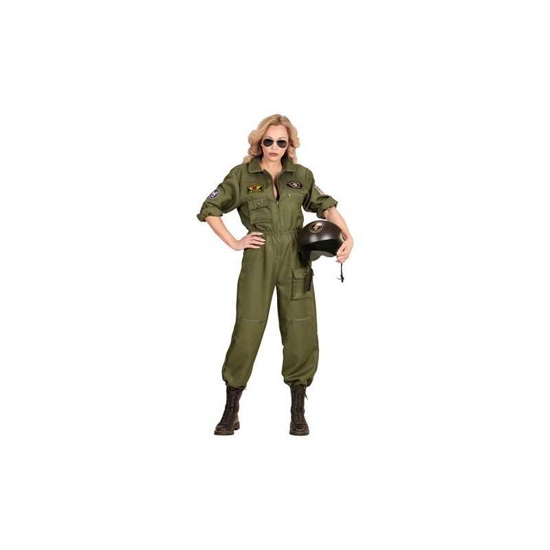 DEGUISEMENT FEMME PILOTE DE CHASSE COMBINAISON VERTE TAILLE S