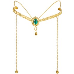DIADEME METALLIQUE MEDIEVAL ELFIQUE OR PIERRE VERTE