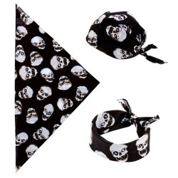 BANDANA NOIR IMPRESSION TETE DE MORT PIRATE OU BIKER
