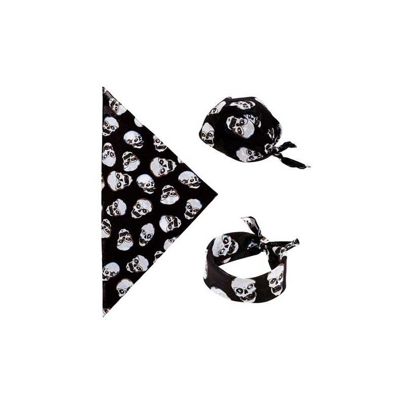 BANDANA NOIR IMPRESSION TETE DE MORT PIRATE OU BIKER