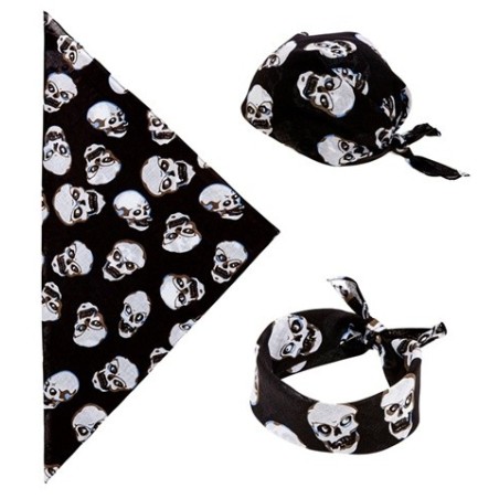 BANDANA NOIR IMPRESSION TETE DE MORT PIRATE OU BIKER