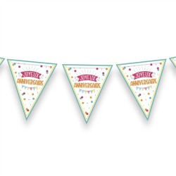 GUIRLANDE DE 10 FANIONS JOYEUX ANNIVERSAIRE MULTICOLORE 3M