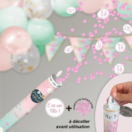 CANON A CONFETTIS BABY SHOWER GENDER REVEAL C'EST UNE FILLE ROSE