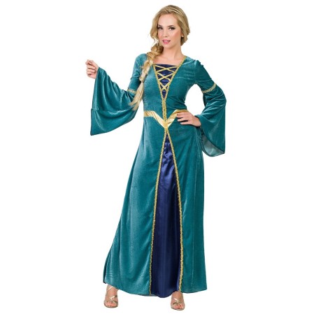 DEGUISEMENT ROBE MEDIEVALE BLEUE VERT ET OR REBELLE OU LADY MARGARET TAILLE M-L