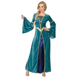 DEGUISEMENT ROBE MEDIEVALE BLEUE VERT ET OR REBELLE OU LADY MARGARET TAILLE XL