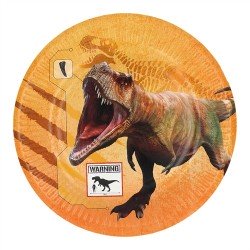 8 ASSIETTES DINOSAURES T REX ORANGE 23 CM 