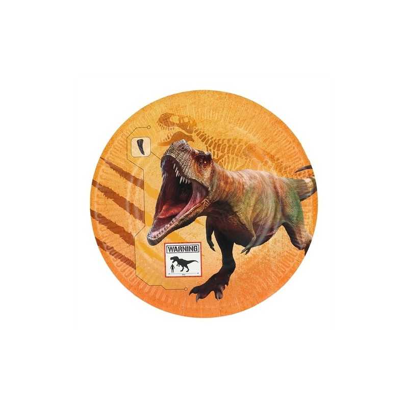 8 ASSIETTES DINOSAURES T REX ORANGE 23 CM