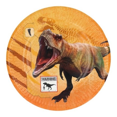 8 ASSIETTES DINOSAURES T REX ORANGE 23 CM 