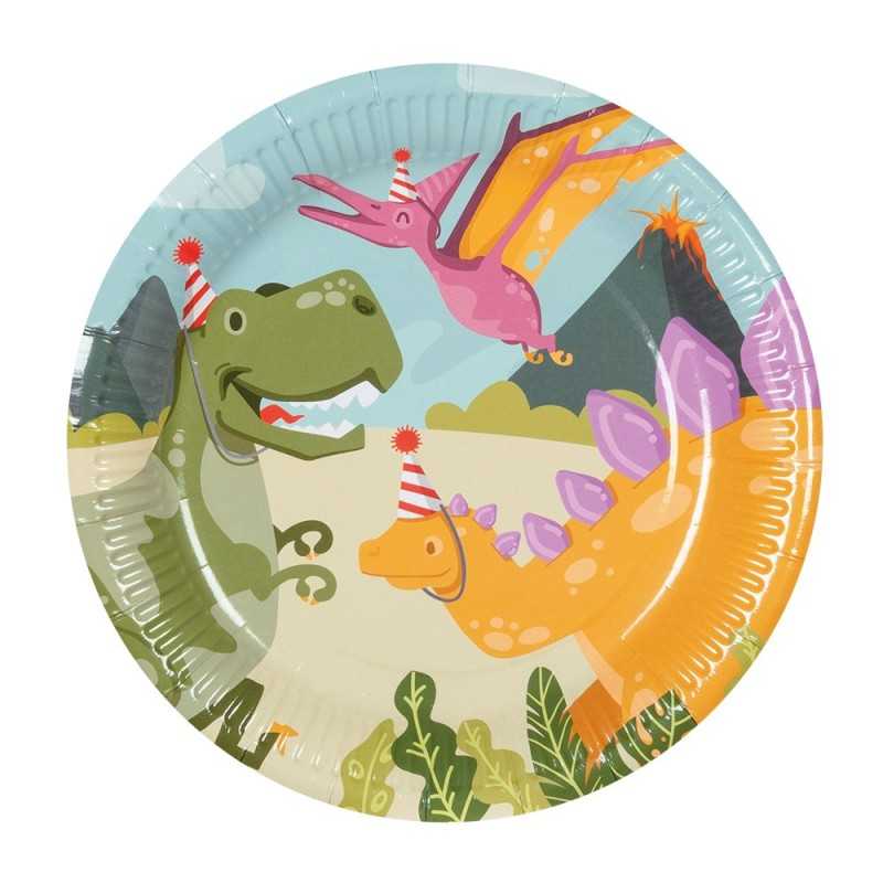 8 ASSIETTES DINOSAURES DINO PARTY 23 CM