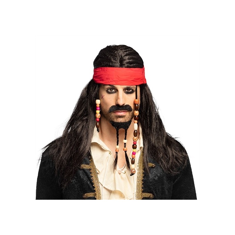 PERRUQUE PIRATE DES CARAIBES TOBLAS AVEC BANDEAU ROUGE ET BOUC PERRUQUE PIRATE DES CARAIBES TOBLAS AVEC BANDEAU ROUGE ET BOUC