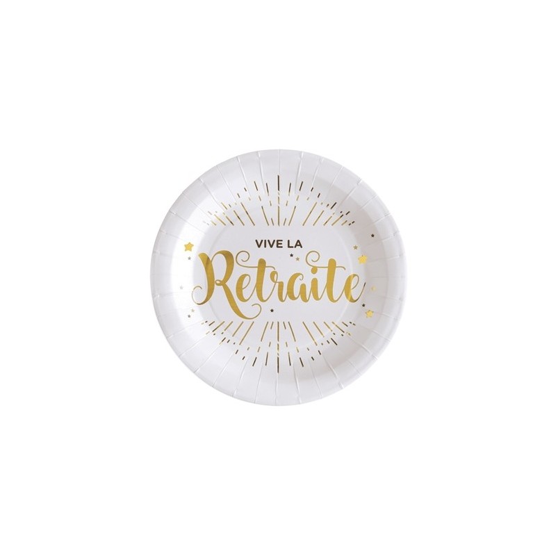 10 ASSIETTES VIVE LA RETRAITE OR ET BLANC  10 ASSIETTES VIVE LA RETRAITE OR ET BLANC
