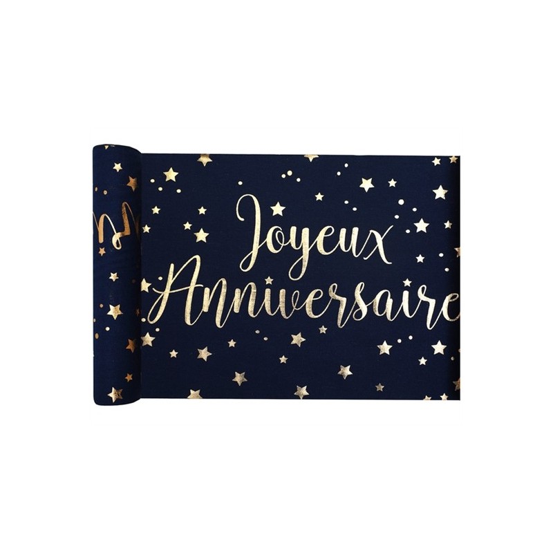 CHEMIN DE TABLE JOYEUX ANNIVERSAIRE BLEU NUIT ET OR 3 METRES CHEMIN DE TABLE JOYEUX ANNIVERSAIRE BLEU NUIT ET OR 3 METRES