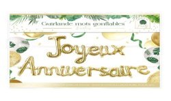 GUIRLANDE BALLON JOYEUX ANNIVERSAIRE OR CHAMPAGNE 3 METRES 
