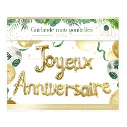GUIRLANDE BALLON JOYEUX ANNIVERSAIRE OR CHAMPAGNE 3 METRES