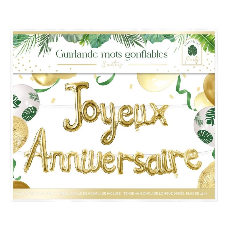 GUIRLANDE BALLON JOYEUX ANNIVERSAIRE OR CHAMPAGNE 3 METRES  GUIRLANDE BALLON JOYEUX ANNIVERSAIRE OR CHAMPAGNE 3 METRES
