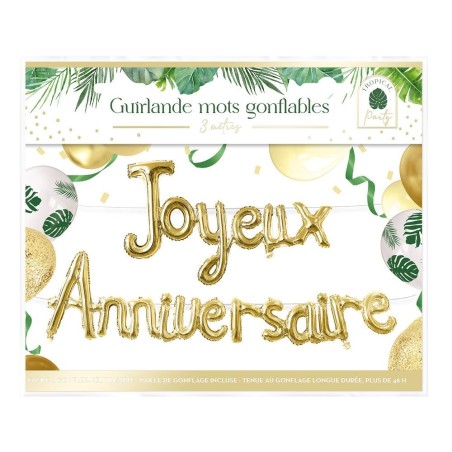 GUIRLANDE BALLON JOYEUX ANNIVERSAIRE OR CHAMPAGNE 3 METRES 
