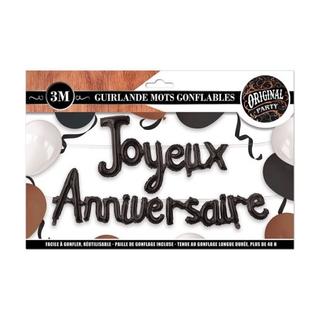 GUIRLANDE BALLON JOYEUX ANNIVERSAIRE NOIR 3 METRES 