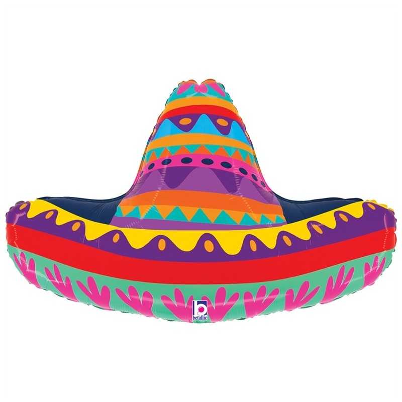 BALLON METALLIQUE CHAPEAU SOMBRERO MULTICOLORE 86 CM