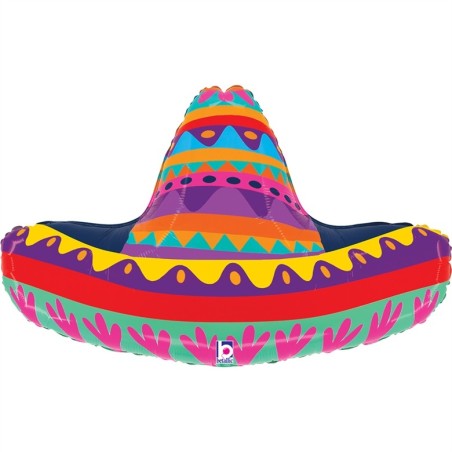BALLON METALLIQUE CHAPEAU SOMBRERO MULTICOLORE 86 CM