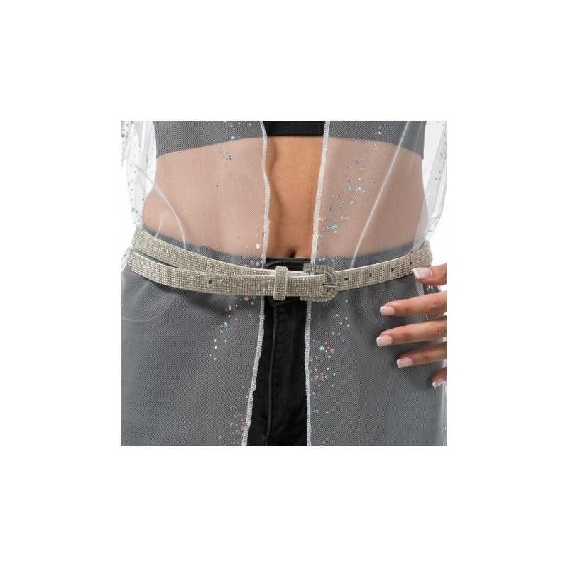 CEINTURE BLANCHE AVEC STRASS ARGENT 117CM X 1.8CM