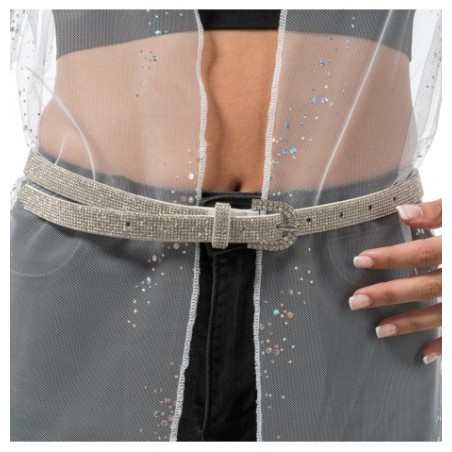 CEINTURE BLANCHE AVEC STRASS ARGENT 117CM X 1.8CM