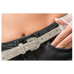 CEINTURE BLANCHE AVEC STRASS ARGENT 117CM X 1.8CM