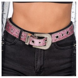 CEINTURE BOUCLE STRASS ET PAILLETTES ROSE 112CM X 3.8 CM