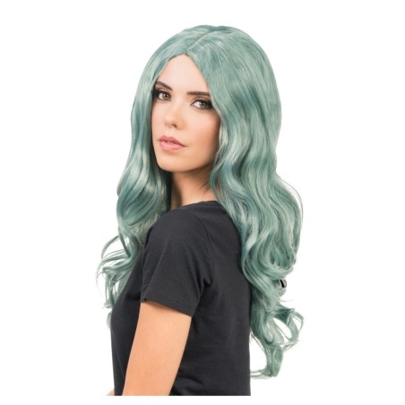 PERRUQUE MANGA LUNA CHEVEUX LONGS ONDULES VERT SANS FRANGE