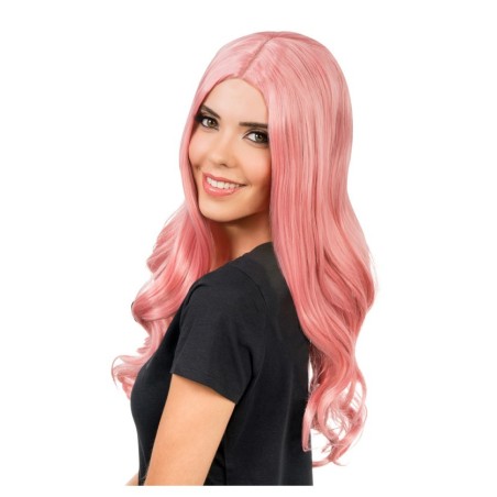 PERRUQUE MANGA LUNA CHEVEUX LONGS ONDULES ROSE SANS FRANGE